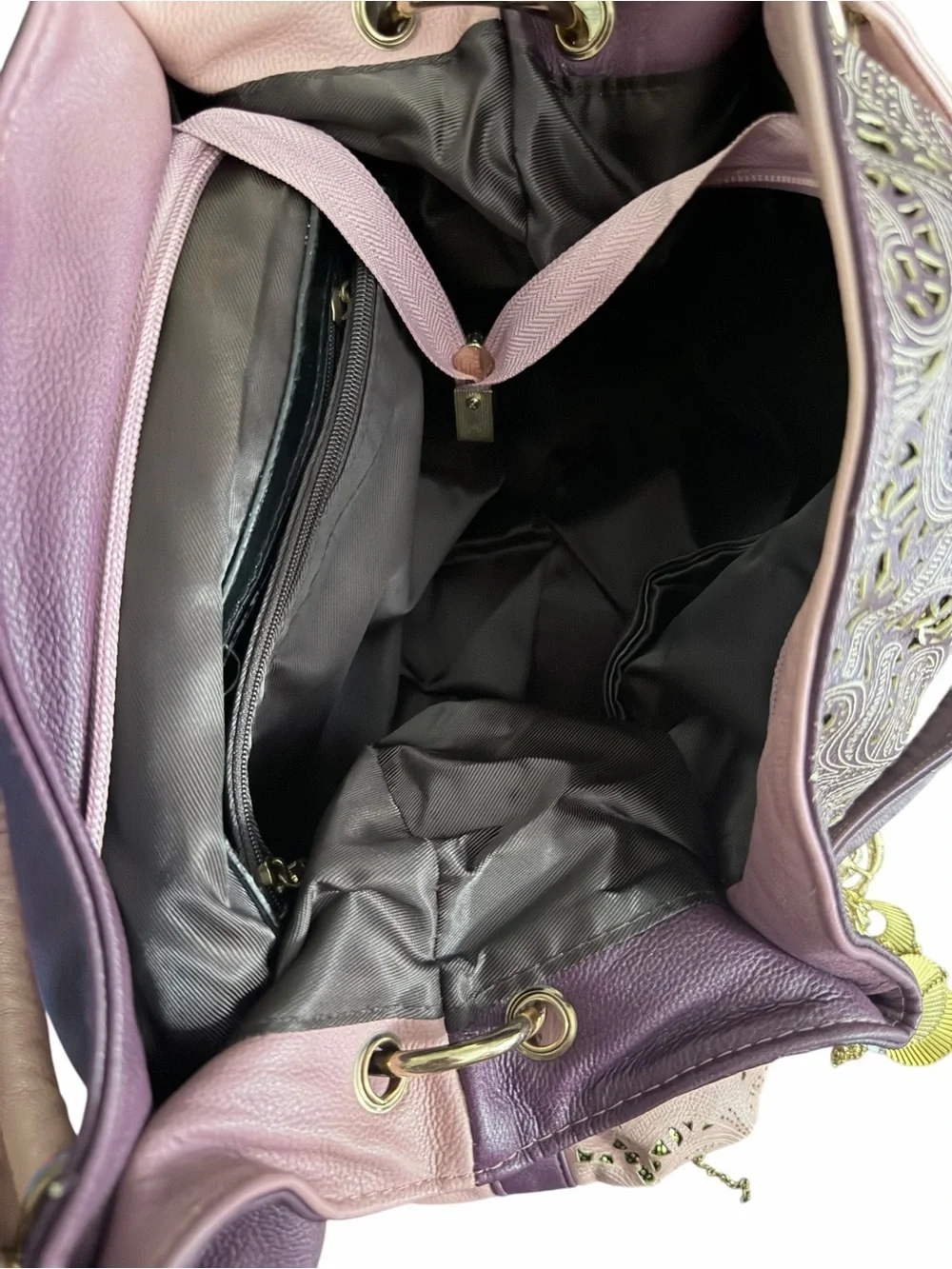 Betsey Johnson Women's Purple Laser-Cut Hobo Bag with Gold Charm
